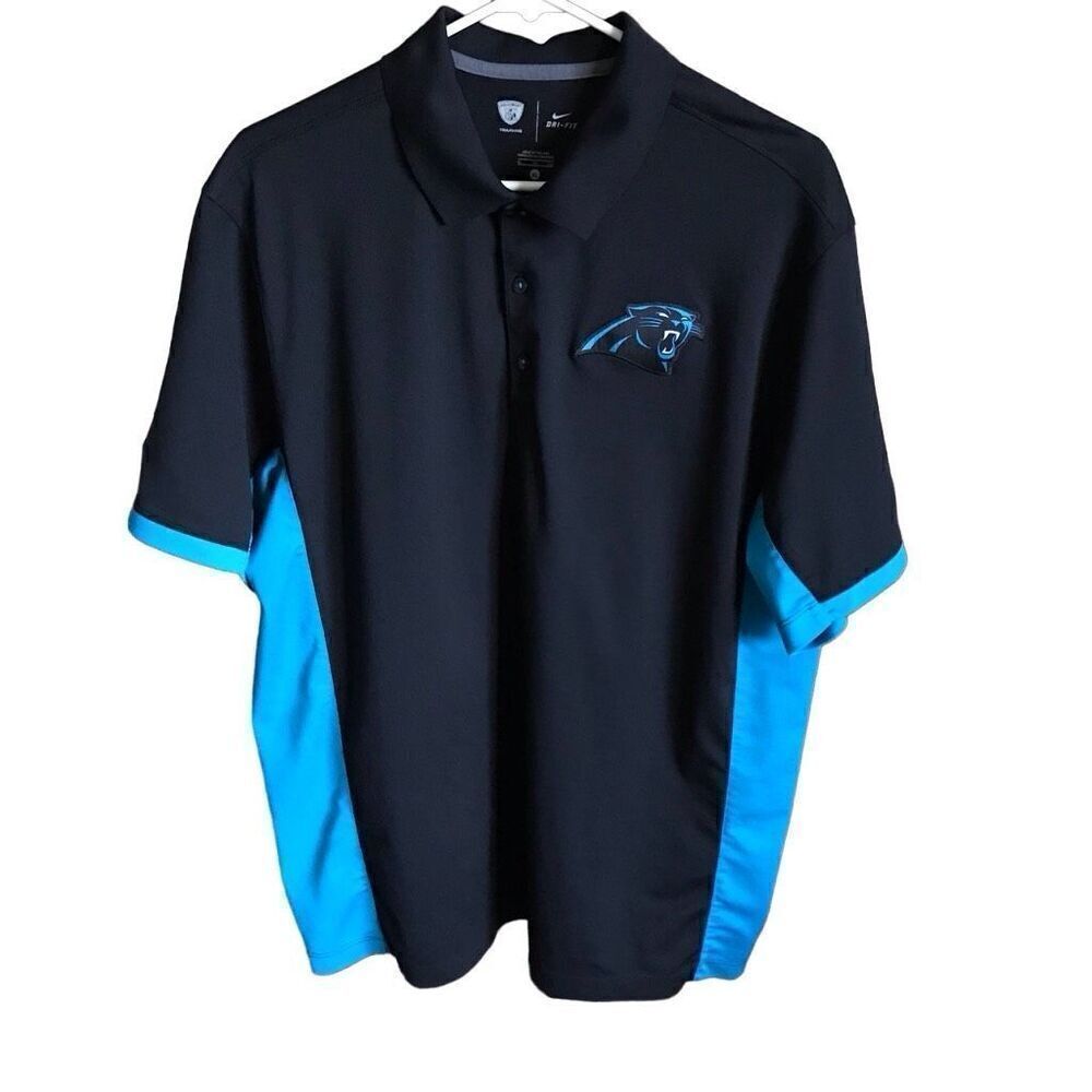 Nike Equipment Training Carolina Panthers Size XL Black Blue Mens Polo
